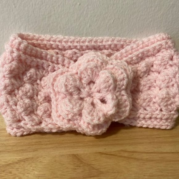Toddler Girls Winter Crochet Cinched Bow Headband Ear Warmer - Baby Pink - Picture 1 of 2